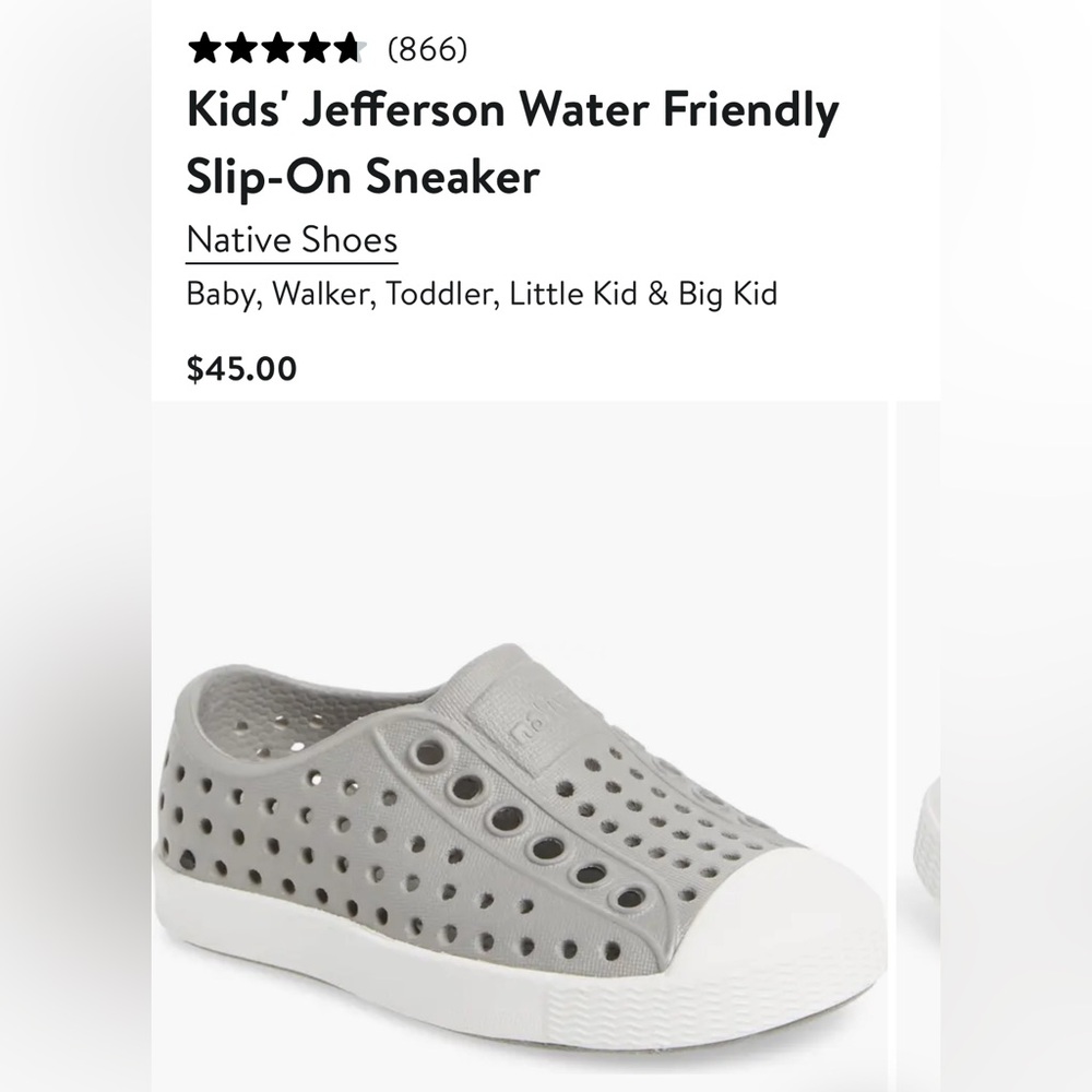 Native Shoes Gray and White Jefferson Slip-On Sneakers NEW Size 5 Walker